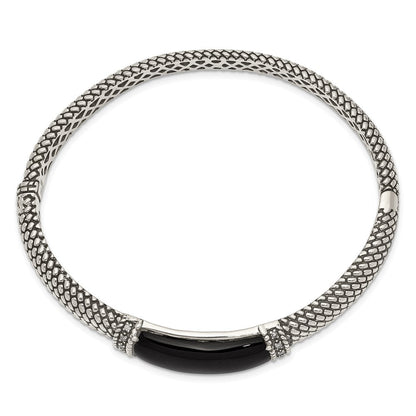 Sterlingsilber Shey Couture Antikisiert Schwarz Onyx und Diamant Klappbar Armreif Armband