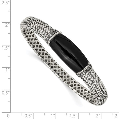 Sterlingsilber Shey Couture Antikisiert Schwarz Onyx und Diamant Klappbar Armreif Armband