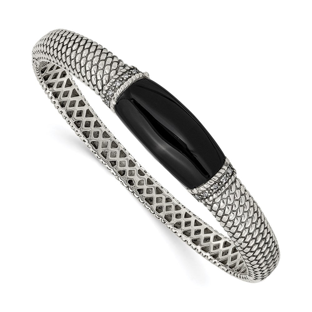 Sterlingsilber Shey Couture Antikisiert Schwarz Onyx und Diamant Klappbar Armreif Armband