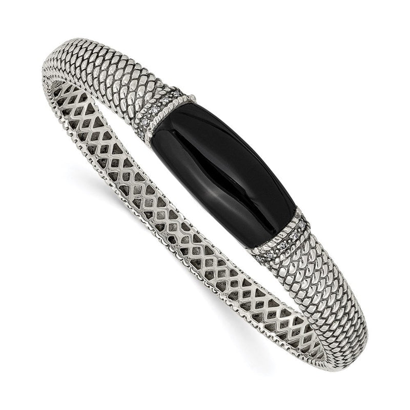 Sterlingsilber Shey Couture Antikisiert Schwarz Onyx und Diamant Klappbar Armreif Armband