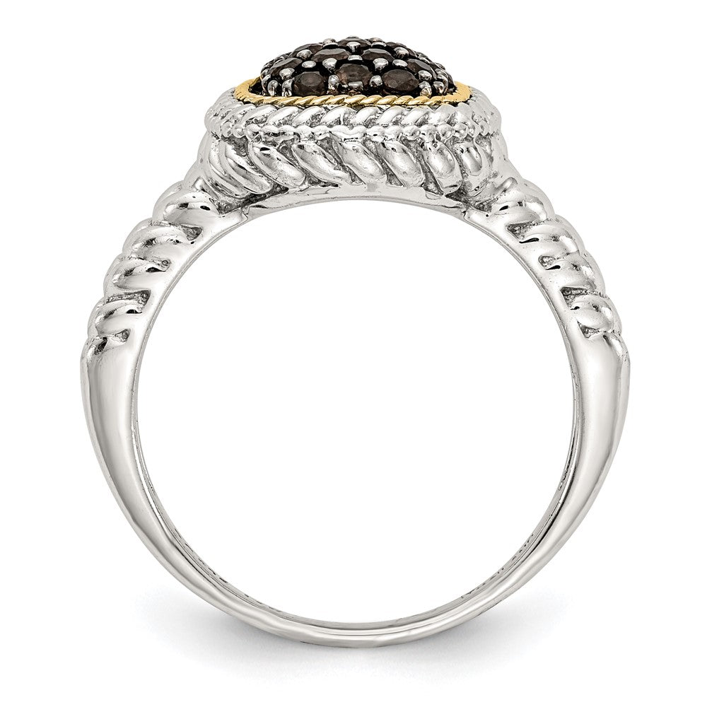 14K/silver Bicolor Sterlingsilber 14K und Schwarz Rhodium Rauch Quarz Ring (size 8 Nur)