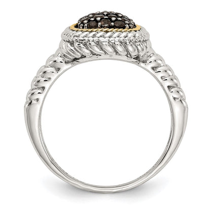 14K/silver Bicolor Sterlingsilber 14K und Schwarz Rhodium Rauch Quarz Ring (size 8 Nur)