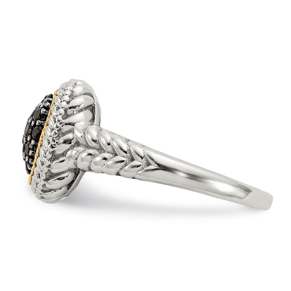 14K/silver Bicolor Sterlingsilber 14K und Schwarz Rhodium Rauch Quarz Ring (size 8 Nur)