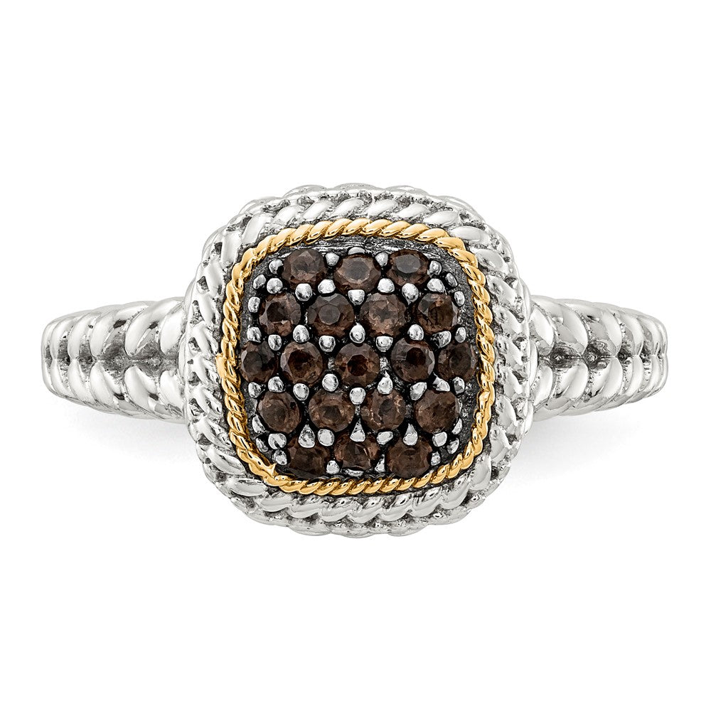 14K/silver Bicolor Sterlingsilber 14K und Schwarz Rhodium Rauch Quarz Ring (size 8 Nur)