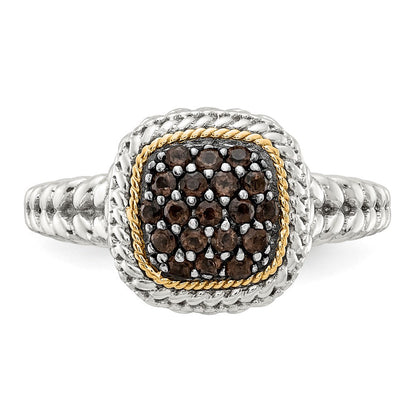 14K/silver Bicolor Sterlingsilber 14K und Schwarz Rhodium Rauch Quarz Ring (size 8 Nur)