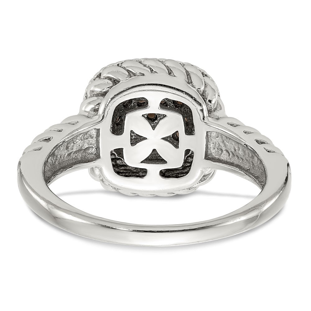 14K/silver Bicolor Sterlingsilber 14K und Schwarz Rhodium Rauch Quarz Ring (size 8 Nur)