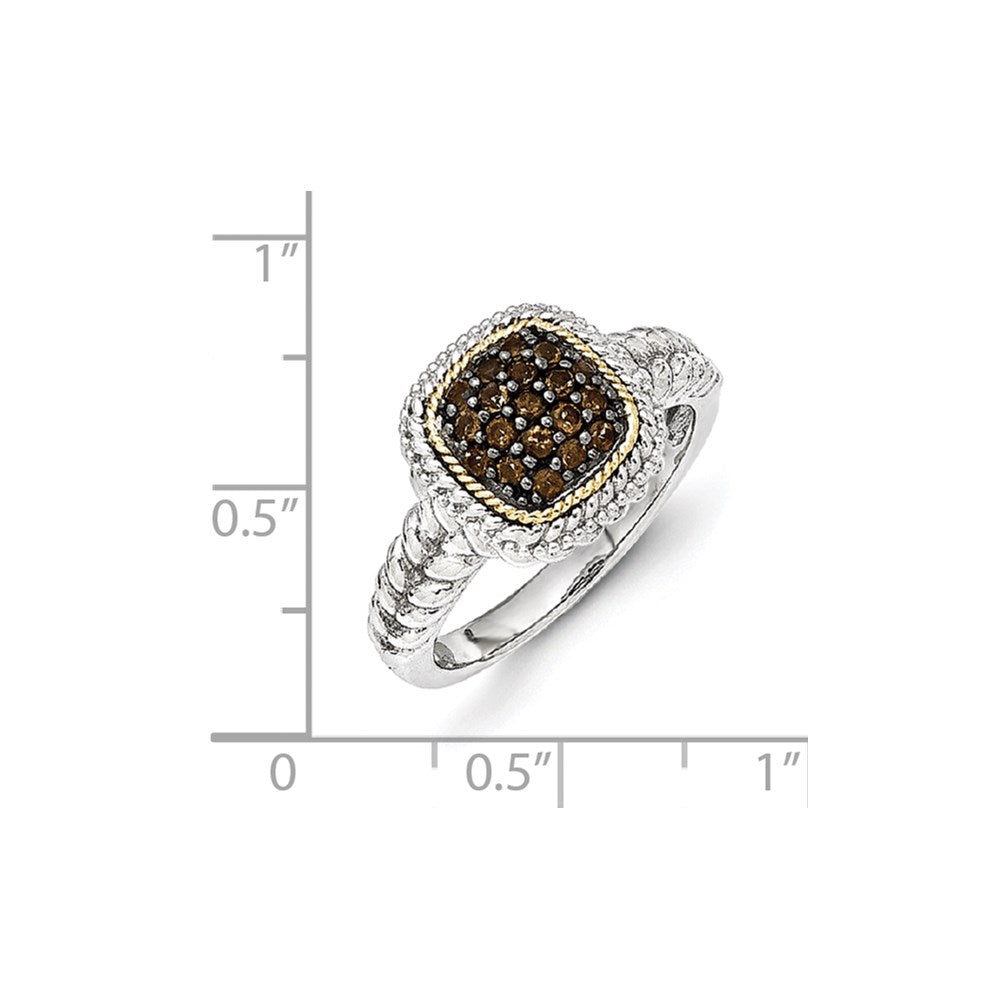14K/silver Bicolor Sterlingsilber 14K und Schwarz Rhodium Rauch Quarz Ring (size 8 Nur)