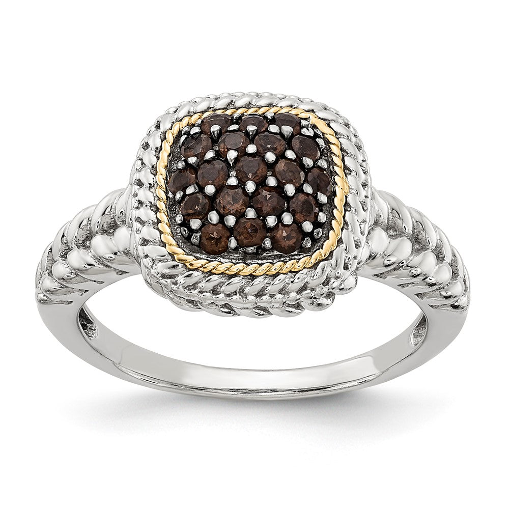 14K/silver Bicolor Sterlingsilber 14K und Schwarz Rhodium Rauch Quarz Ring (size 8 Nur)