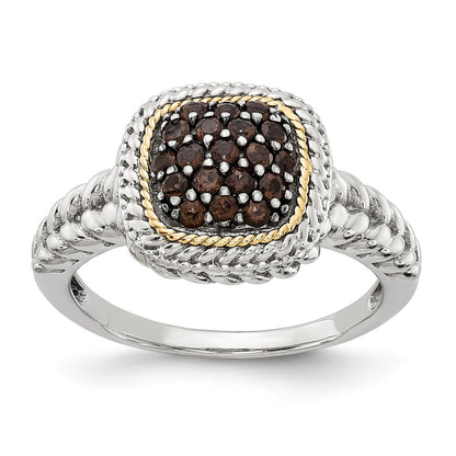 14K/silver Bicolor Sterlingsilber 14K und Schwarz Rhodium Rauch Quarz Ring (size 8 Nur)