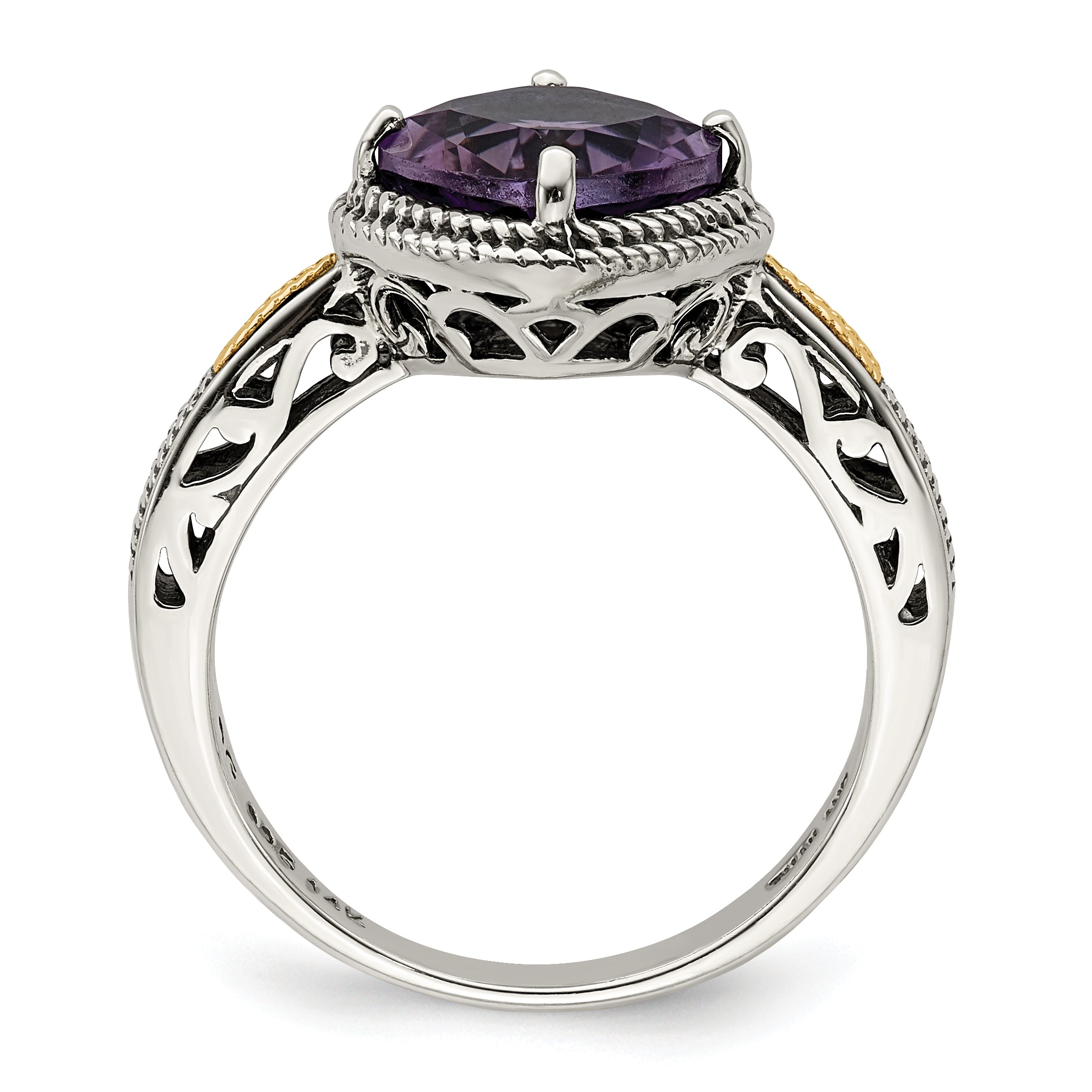 14K/silver Bicolor Shey Couture Sterlingsilber mit 14K Akzente Antikisiert Kissen Amethyst Ring