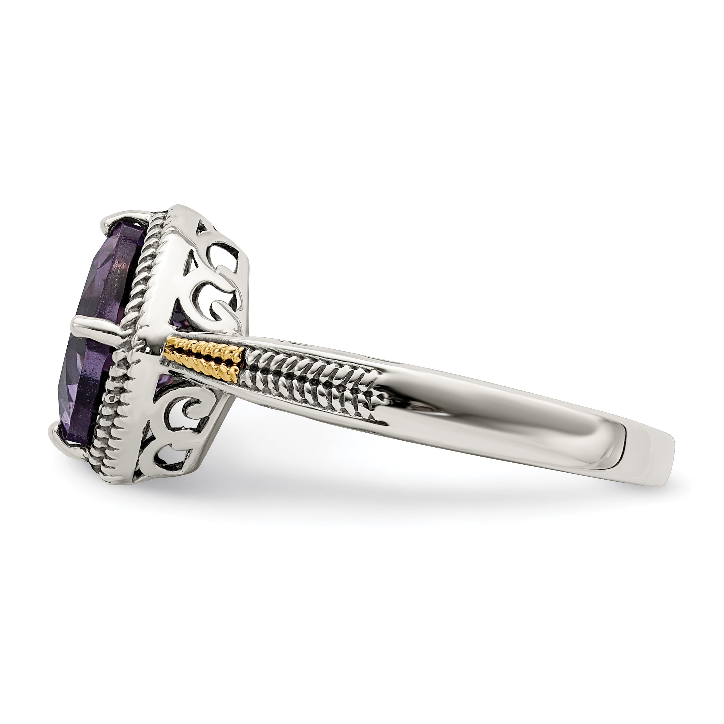 14K/silver Bicolor Shey Couture Sterlingsilber mit 14K Akzente Antikisiert Kissen Amethyst Ring