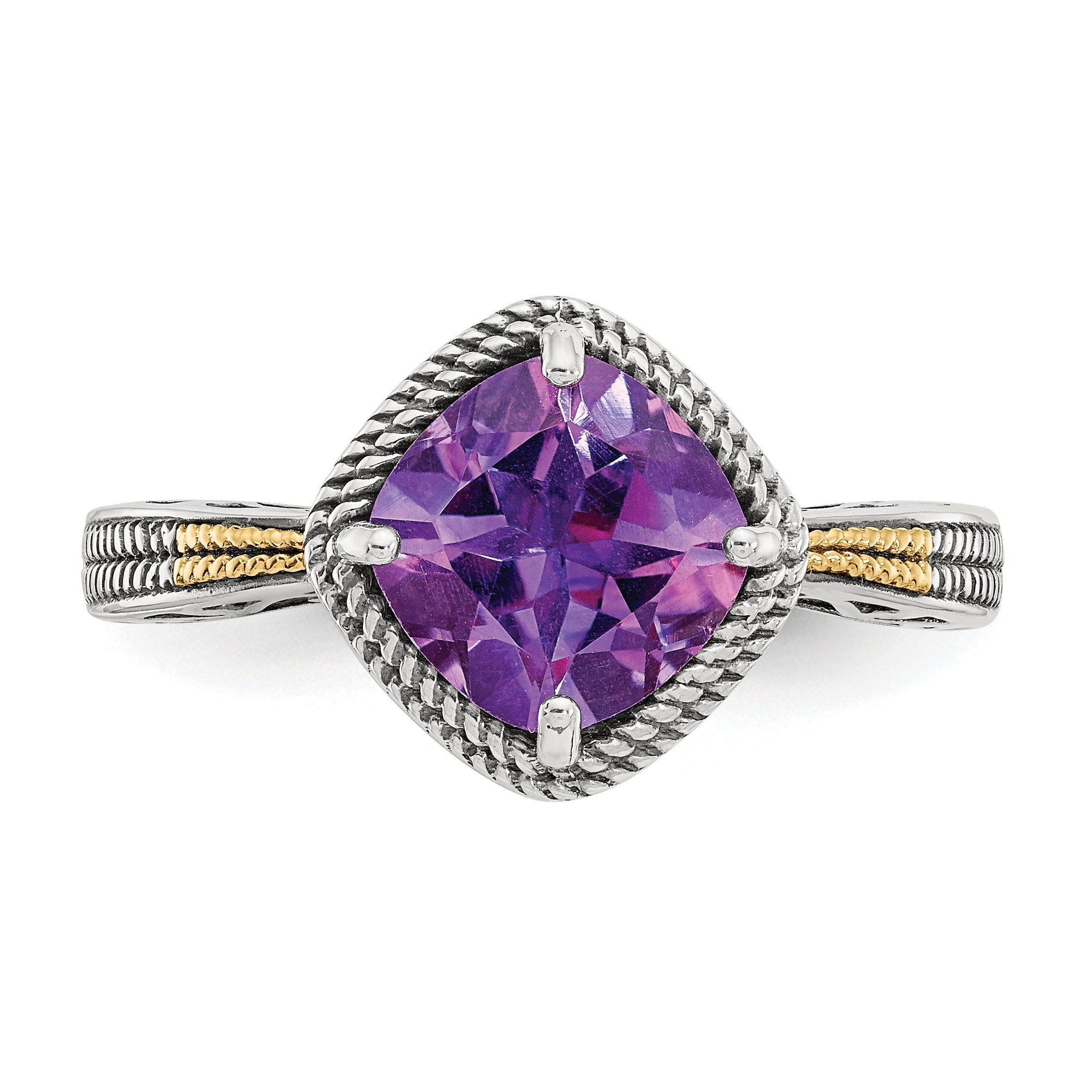 14K/silver Bicolor Shey Couture Sterlingsilber mit 14K Akzente Antikisiert Kissen Amethyst Ring