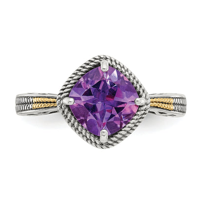 14K/silver Bicolor Shey Couture Sterlingsilber mit 14K Akzente Antikisiert Kissen Amethyst Ring