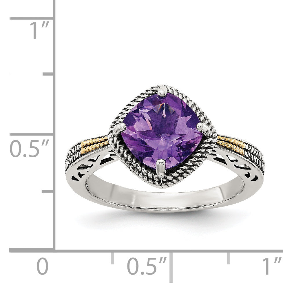 14K/silver Bicolor Shey Couture Sterlingsilber mit 14K Akzente Antikisiert Kissen Amethyst Ring