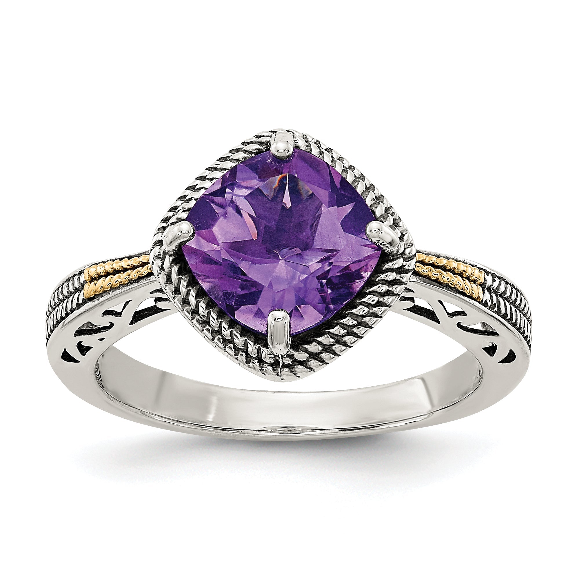 14K/silver Bicolor Shey Couture Sterlingsilber mit 14K Akzente Antikisiert Kissen Amethyst Ring