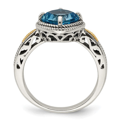 14K/silver Bicolor Shey Couture Sterlingsilber mit 14K Akzente Antikisiert Kissen Blautopas Ring