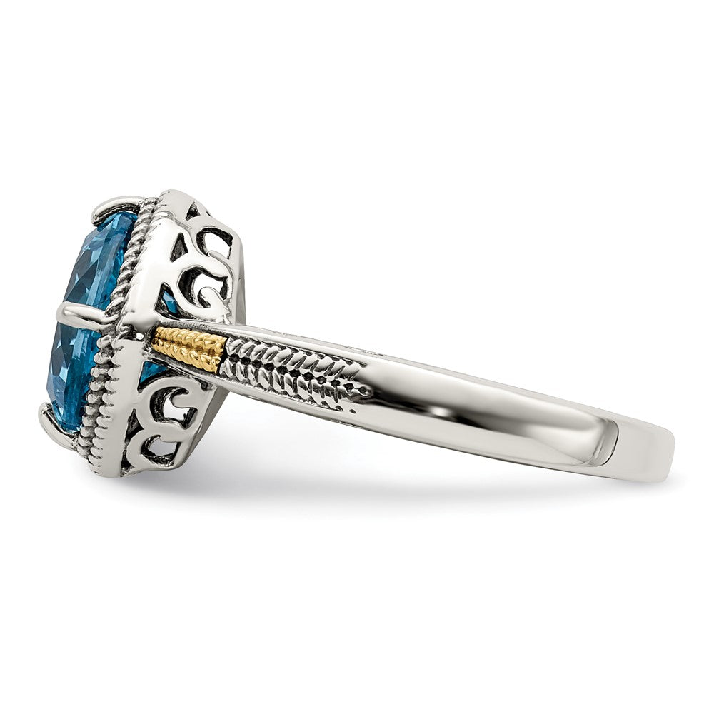 14K/silver Bicolor Shey Couture Sterlingsilber mit 14K Akzente Antikisiert Kissen Blautopas Ring