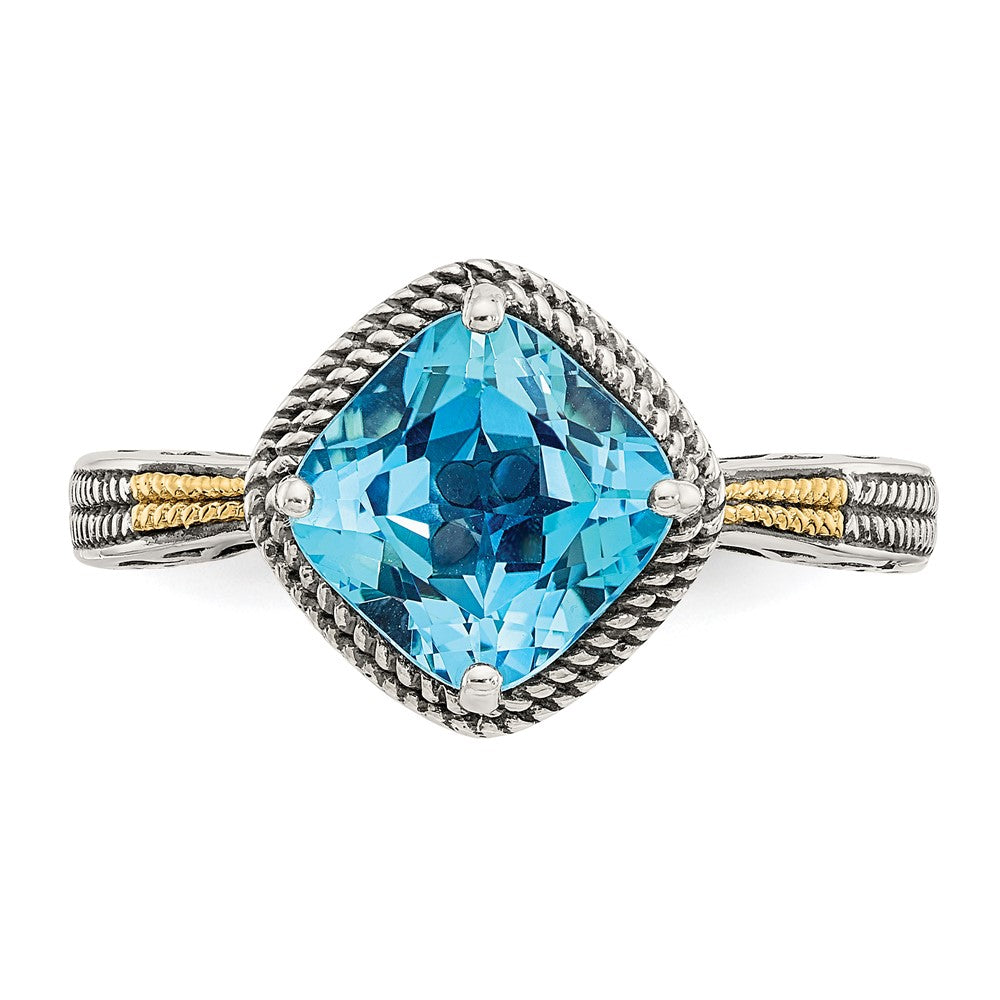 14K/silver Bicolor Shey Couture Sterlingsilber mit 14K Akzente Antikisiert Kissen Blautopas Ring