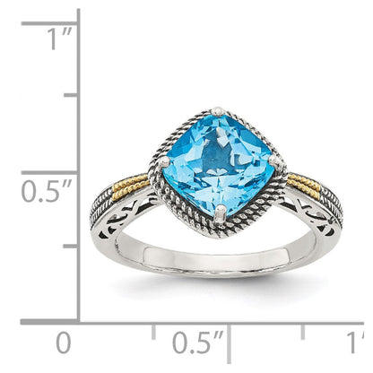 14K/silver Bicolor Shey Couture Sterlingsilber mit 14K Akzente Antikisiert Kissen Blautopas Ring