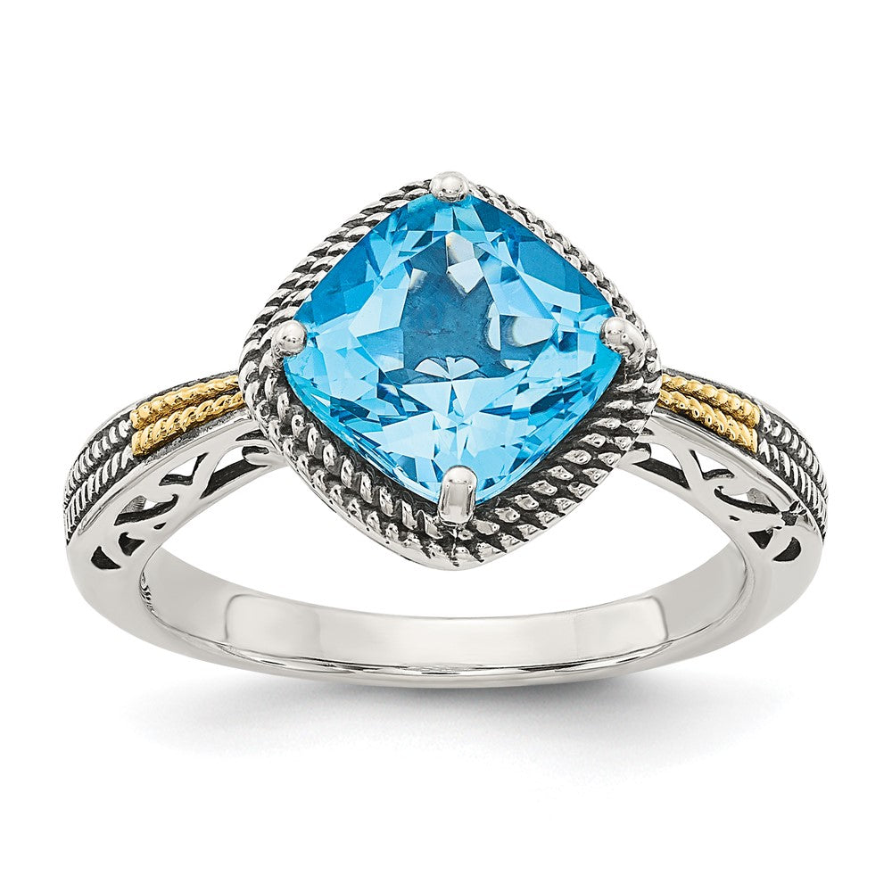 14K/silver Bicolor Shey Couture Sterlingsilber mit 14K Akzente Antikisiert Kissen Blautopas Ring