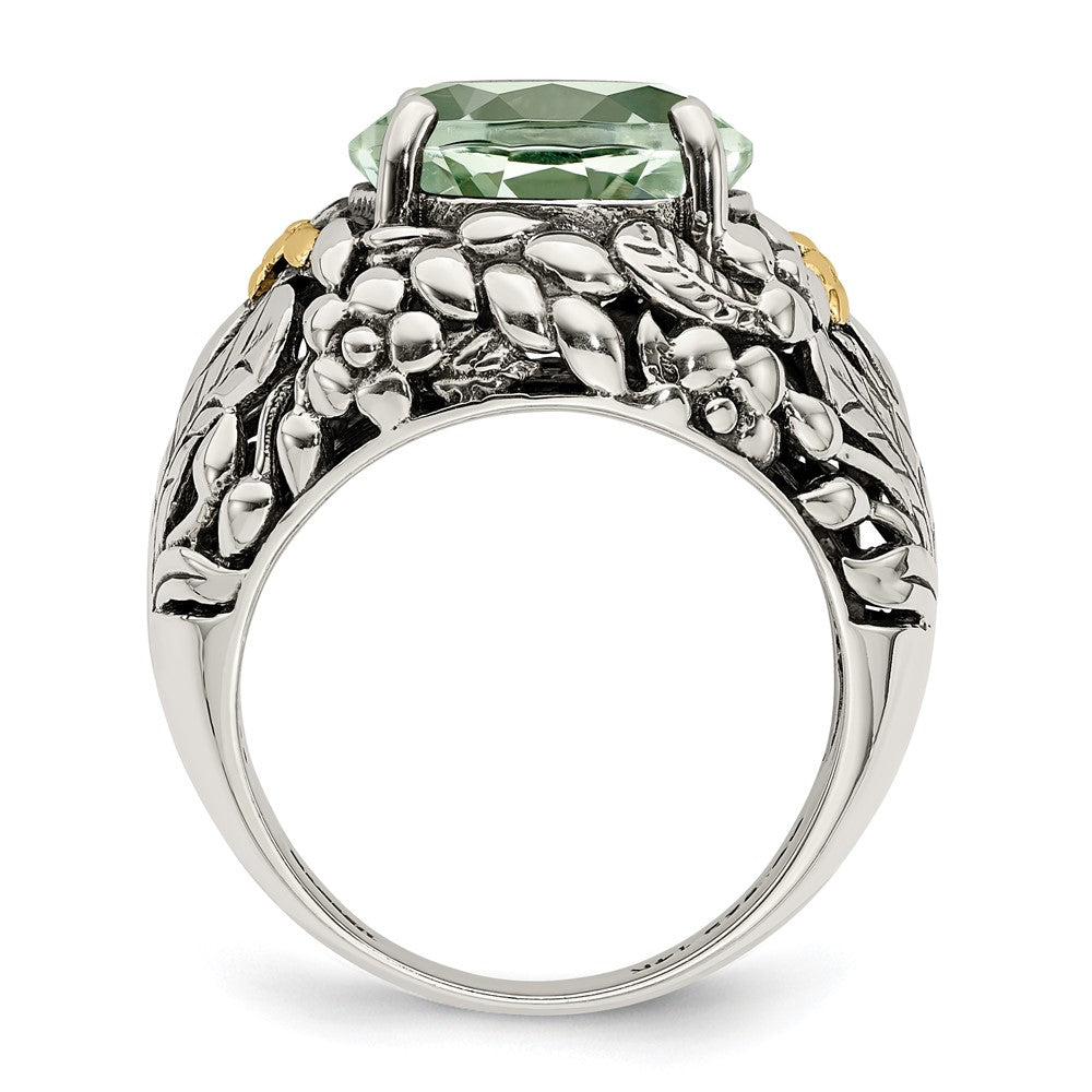 14K/silver Bicolor Shey Couture Sterlingsilber mit 14K Akzente Antikisiert Rund Grün Quarz Ring (size 8 Nur)