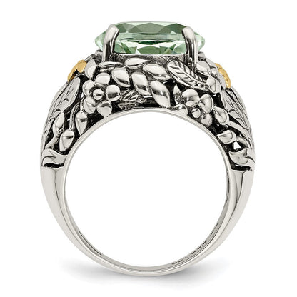 14K/silver Bicolor Shey Couture Sterlingsilber mit 14K Akzente Antikisiert Rund Grün Quarz Ring (size 8 Nur)