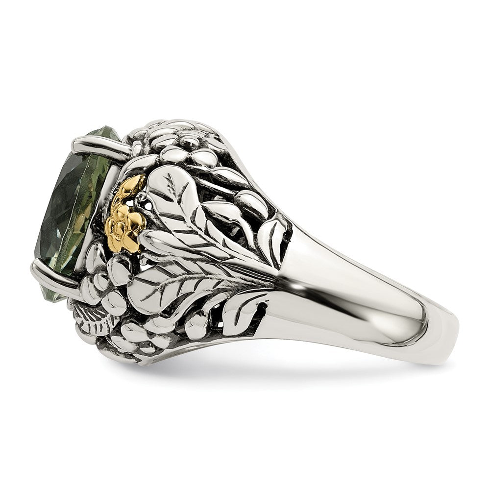 14K/silver Bicolor Shey Couture Sterlingsilber mit 14K Akzente Antikisiert Rund Grün Quarz Ring (size 8 Nur)