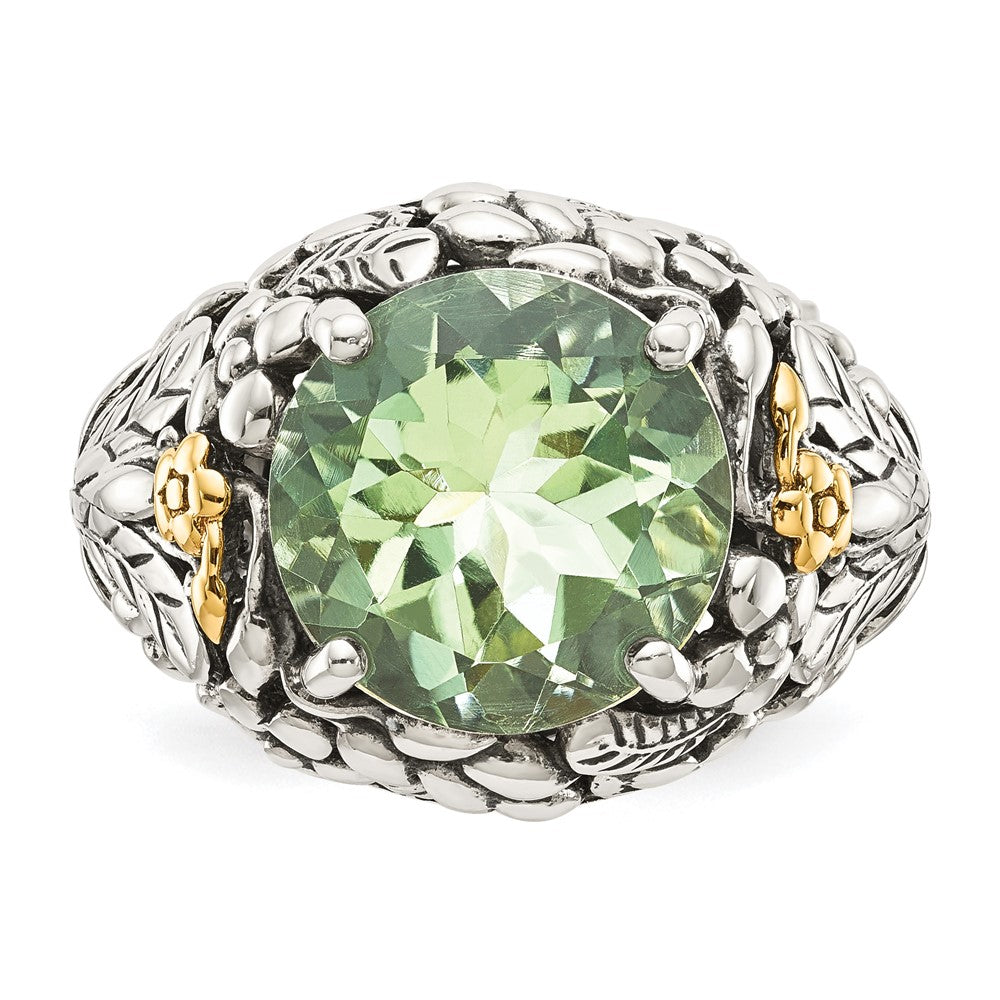 14K/silver Bicolor Shey Couture Sterlingsilber mit 14K Akzente Antikisiert Rund Grün Quarz Ring (size 8 Nur)
