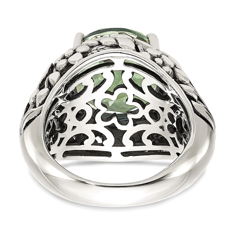 14K/silver Bicolor Shey Couture Sterlingsilber mit 14K Akzente Antikisiert Rund Grün Quarz Ring (size 8 Nur)