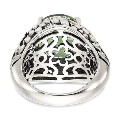 14K/silver Bicolor Shey Couture Sterlingsilber mit 14K Akzente Antikisiert Rund Grün Quarz Ring (size 8 Nur)