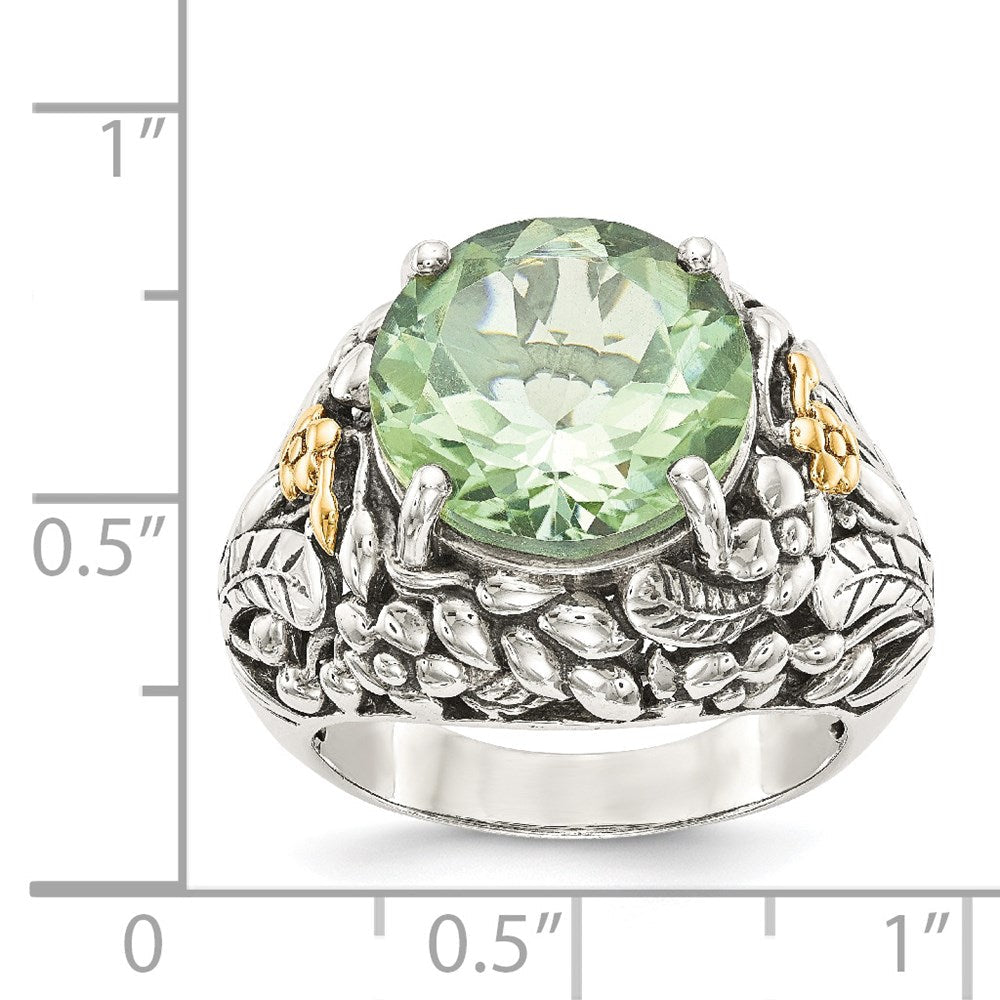 14K/silver Bicolor Shey Couture Sterlingsilber mit 14K Akzente Antikisiert Rund Grün Quarz Ring (size 8 Nur)