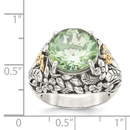14K/silver Bicolor Shey Couture Sterlingsilber mit 14K Akzente Antikisiert Rund Grün Quarz Ring (size 8 Nur)