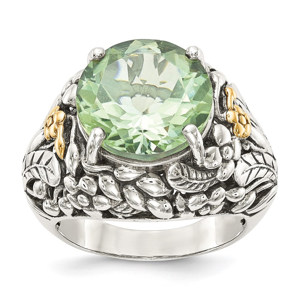 14K/silver Bicolor Shey Couture Sterlingsilber mit 14K Akzente Antikisiert Rund Grün Quarz Ring (size 8 Nur)
