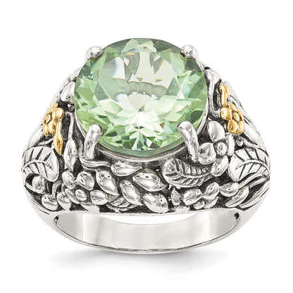14K/silver Bicolor Shey Couture Sterlingsilber mit 14K Akzente Antikisiert Rund Grün Quarz Ring (size 8 Nur)