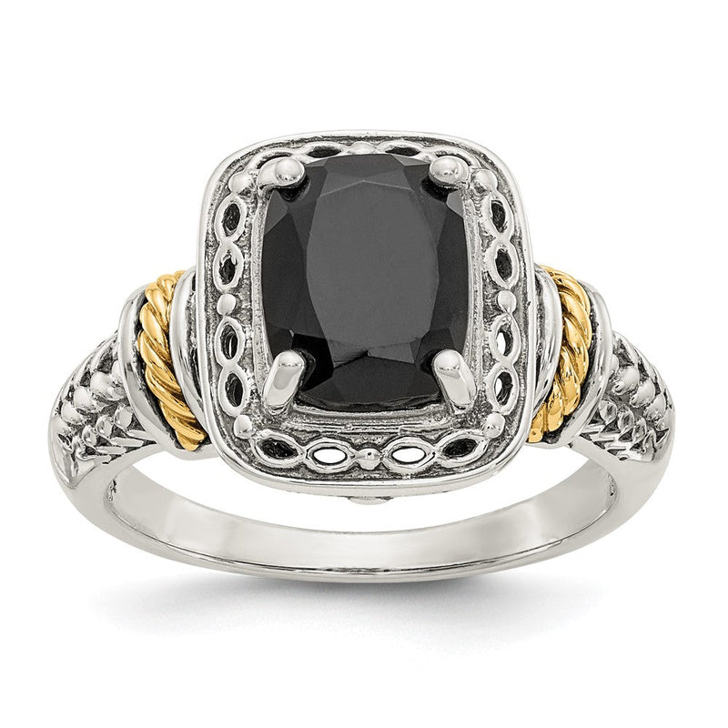 14K/silver Bicolor Shey Couture Sterlingsilber mit 14K Akzente Antikisiert Schwarz Onyx Ring