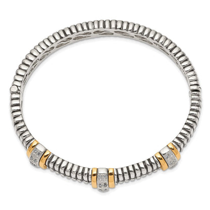 14K/silver Bicolor Shey Couture Sterlingsilber mit 14K Akzente Antikisiert 1/4ct. Diamant Klappbar Armreif Armband
