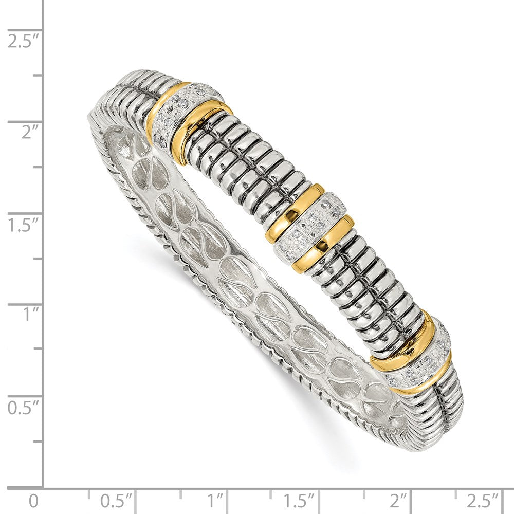 14K/silver Bicolor Shey Couture Sterlingsilber mit 14K Akzente Antikisiert 1/4ct. Diamant Klappbar Armreif Armband