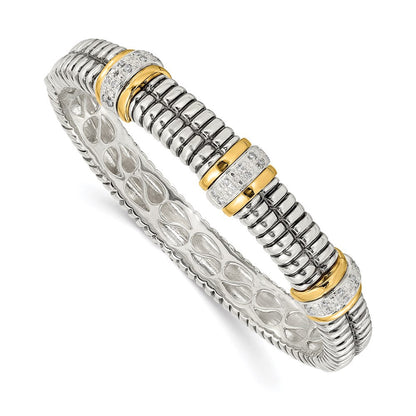 14K/silver Bicolor Shey Couture Sterlingsilber mit 14K Akzente Antikisiert 1/4ct. Diamant Klappbar Armreif Armband