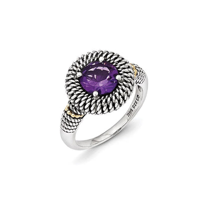14K/silver Bicolor Sterlingsilber 14K Antikisiert Amethyst Ring (size 7 Nur)