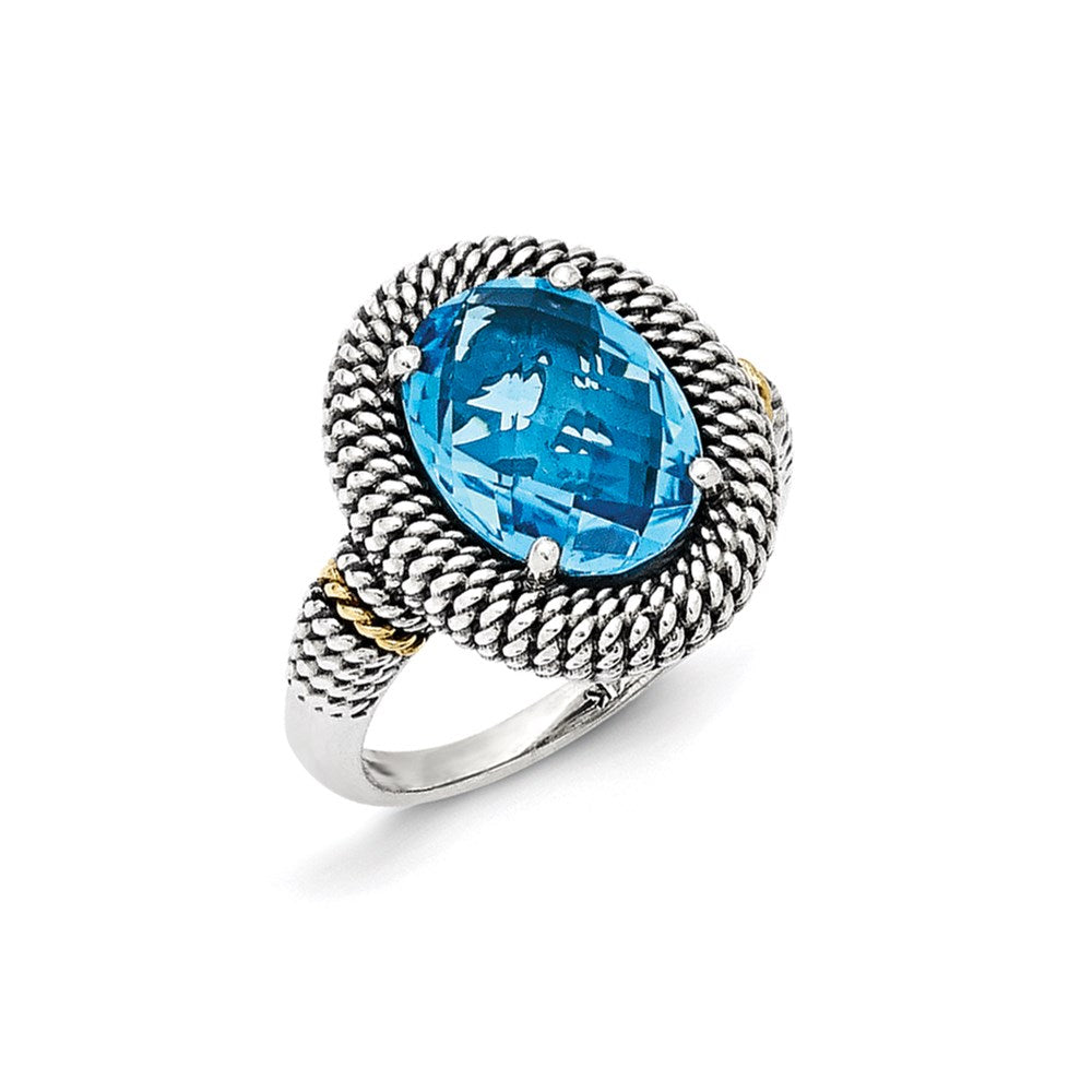 14K/silver Bicolor Sterlingsilber 14K Antikisiert Blautopas Ring