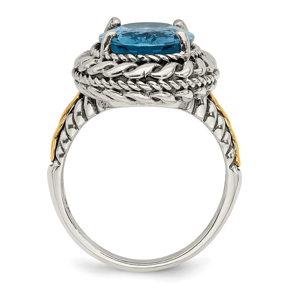 14K/silver Bicolor Shey Couture Sterlingsilber mit 14K Akzente Antikisiert Oval Blautopas Ring (size 7 Nur)
