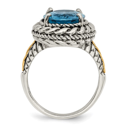 14K/silver Bicolor Shey Couture Sterlingsilber mit 14K Akzente Antikisiert Oval Blautopas Ring (size 7 Nur)