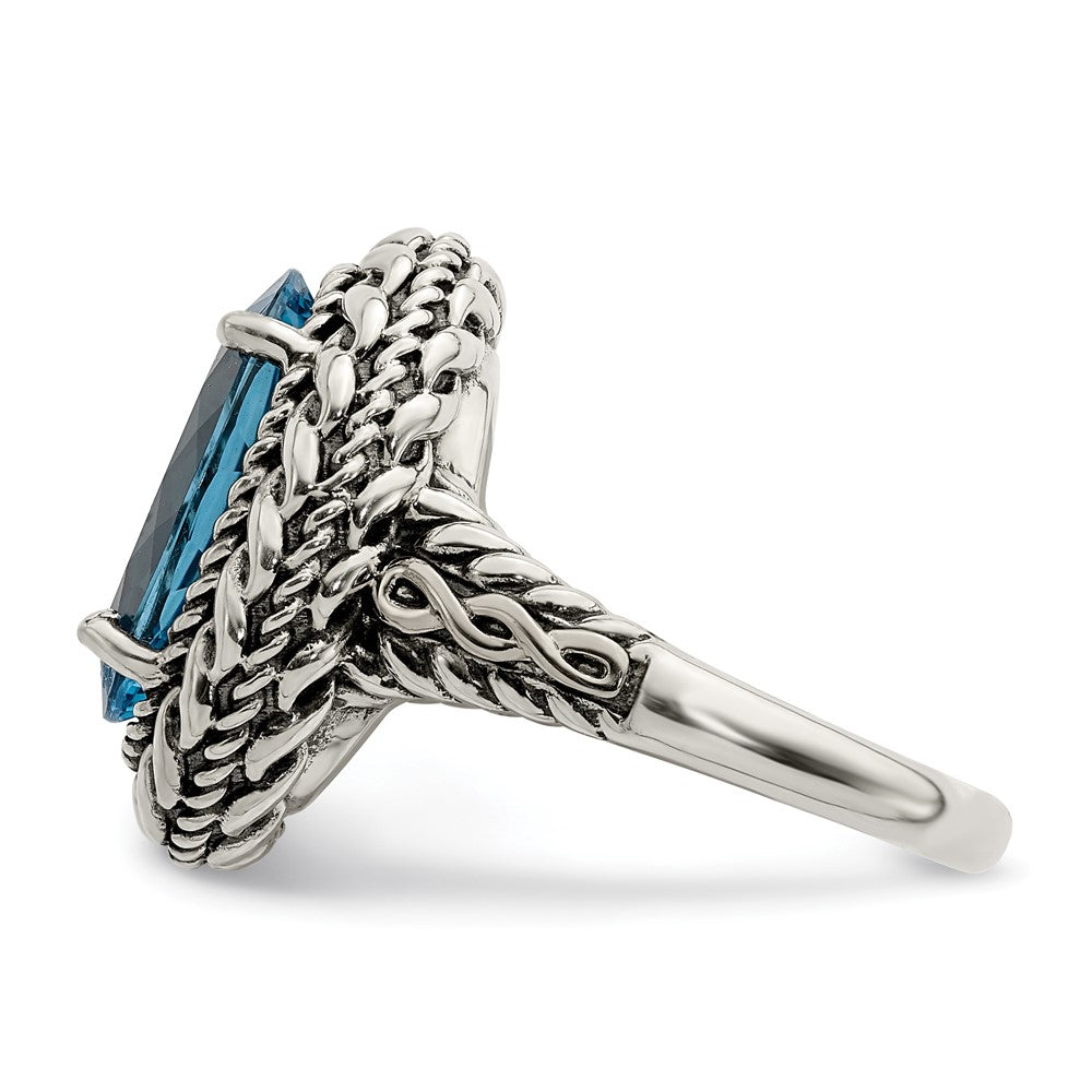 14K/silver Bicolor Shey Couture Sterlingsilber mit 14K Akzente Antikisiert Oval Blautopas Ring (size 7 Nur)