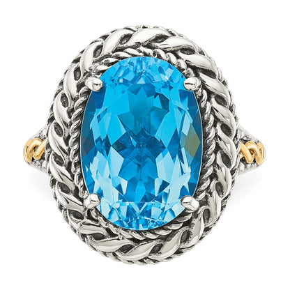 14K/silver Bicolor Shey Couture Sterlingsilber mit 14K Akzente Antikisiert Oval Blautopas Ring (size 7 Nur)