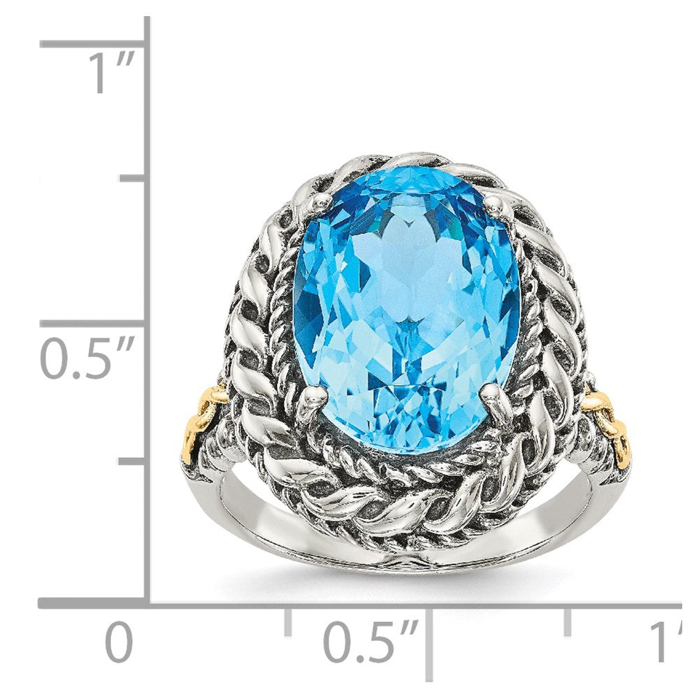 14K/silver Bicolor Shey Couture Sterlingsilber mit 14K Akzente Antikisiert Oval Blautopas Ring (size 7 Nur)