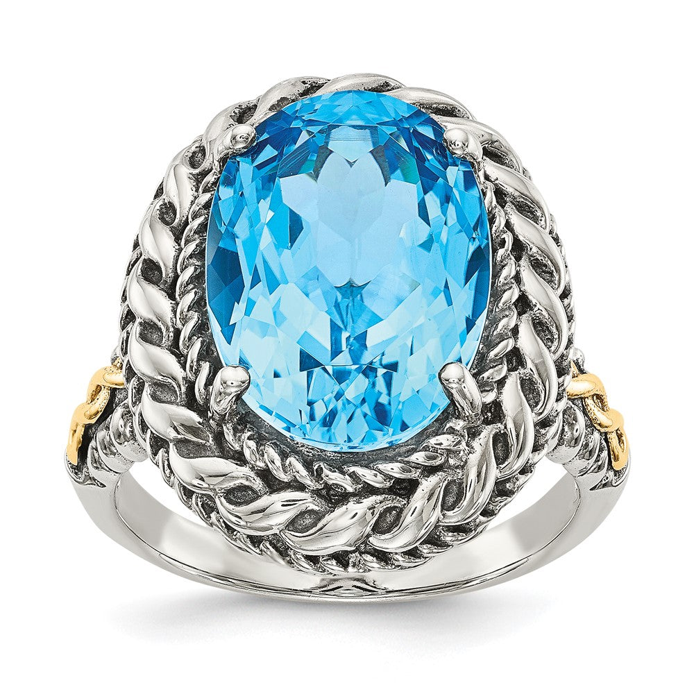 14K/silver Bicolor Shey Couture Sterlingsilber mit 14K Akzente Antikisiert Oval Blautopas Ring (size 7 Nur)
