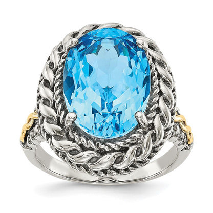 14K/silver Bicolor Shey Couture Sterlingsilber mit 14K Akzente Antikisiert Oval Blautopas Ring (size 7 Nur)