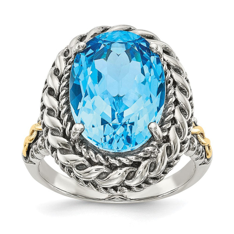 14K/silver Bicolor Shey Couture Sterlingsilber mit 14K Akzente Antikisiert Oval Blautopas Ring (size 7 Nur)