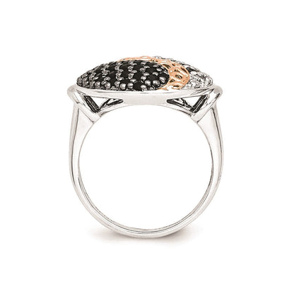 Sterlingsilber & Rose Vergoldet Blk Rhodium Weiß Topas Onyx Ring (size 8 Nur)