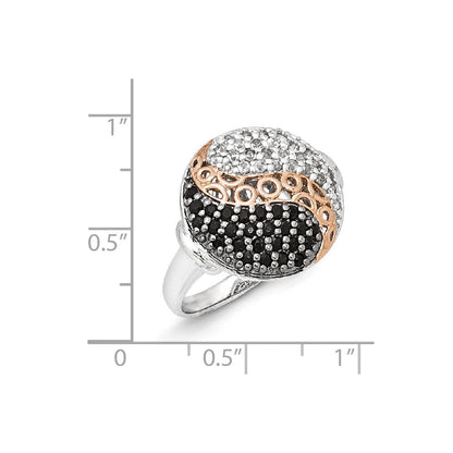 Sterlingsilber & Rose Vergoldet Blk Rhodium Weiß Topas Onyx Ring (size 8 Nur)